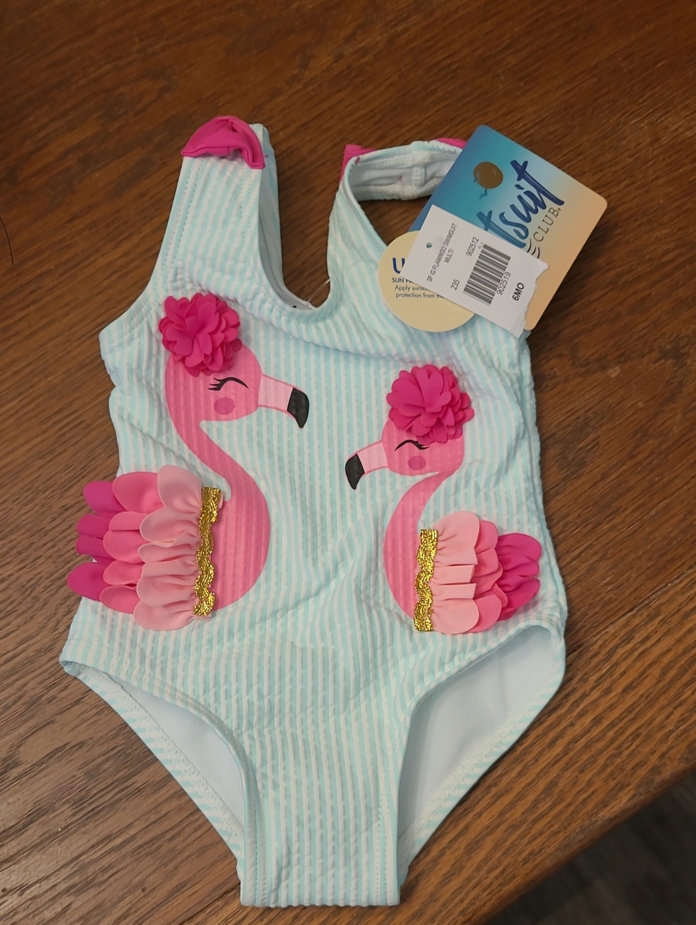 Girls' Flamingo Ruffle One-Piece Swimsuit - Pink & Aqua